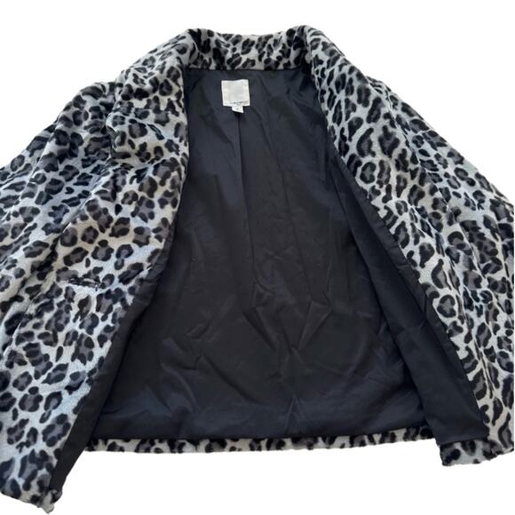 Halogen Jacket Black Gray Leopard Print Faux Fur Cropped Swing Blazer Medium - Picture 7 of 11
